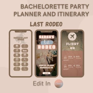 App-Like Last Rodeo Bachelorette Itinerary Canva Template Nashville Weekend Invitation Planner Cowgirl Western Girls Weekend Bach Party