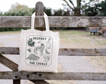 Respect the Locals - Fauna Tote Bag | Wildlife Illustration, Eco Canvas Shopper