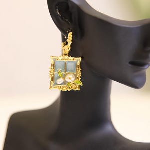 Irregular Baroque Pearl Purple Earrings Handmade 14K Gold Baroque Pearl Studs Floral Design Earrings Gift for Mom