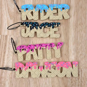 Ice Cream Drip Name Bag Tag for Backpack - Baseball Softball Sports Bag Tag - Customizable