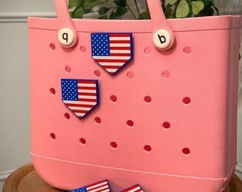 3D Printed American Flag Home Plate Bogg Bag Charm