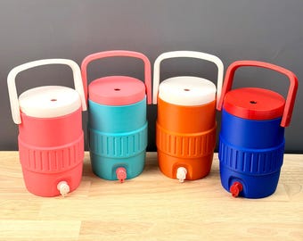 Retro Cooler Style Can Koozie Tumbler | Viral Mini Water Cooler Drink Holder | 12oz Can Holder with Straw Lid | Cute Party Cooler Cup