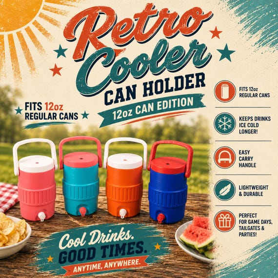 Retro Cooler Style Can Koozie Tumbler | Viral Mini Water Cooler Drink Holder | 12oz Can Holder with Straw Lid | Cute Party Cooler Cup