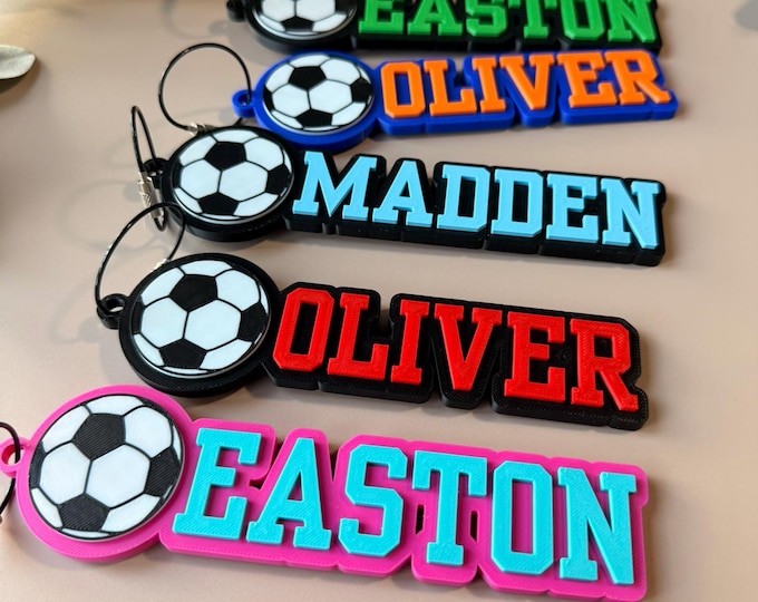 Personalized Soccer Keychain | Backpack Tags, Bag Tag, Kid's Name Tags, Sport Keyrings, Charms
