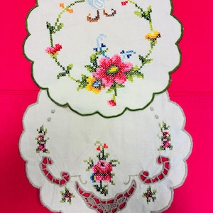 Set of 2 Vintage Hungarian Kalocsa Embroidered Doilies
