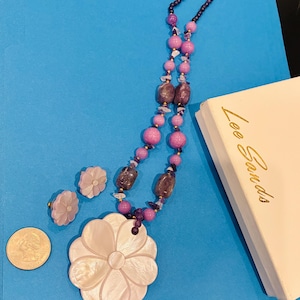 Lee Sands Mother of Pearl beaded necklace and earrings set