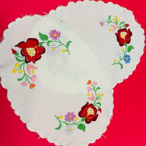 Pair of Vintage Hungarian Embroidered Doilies