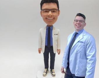 Custom Doctor Bobblehead in White Coat with Personalized Likeness from Photo – Unique Medical School Graduation or Thank You Gift