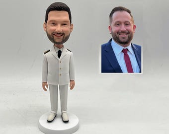 カスタムキャプテンボブルヘッドパーソナライズされた海軍士官フィギュア白い制服ひげ新郎ウェディング像