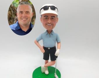 Golf Bobblehead with Visor, Custom Figurine from Photo, Personalized Gift for Him