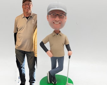 Custom Golfer Bobblehead Figurine Based on Photo – Personalized Gift for Golf Lovers, Father's Day, Retirement or Birthday Surprise