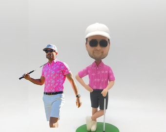 Custom golf bobblehead figurine from photo – personalized golfer gift for him, birthday retirement or Father's Day golf lover keepsake