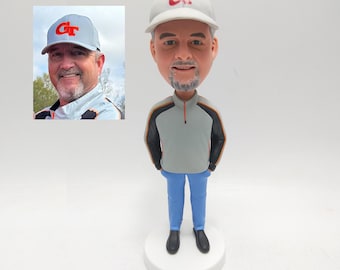 Dad Bobblehead Sporting Cap and Jacket,Personalized Gift from Photo,Custom Man Bobbleheads,Custom Man Bobble head for father's day
