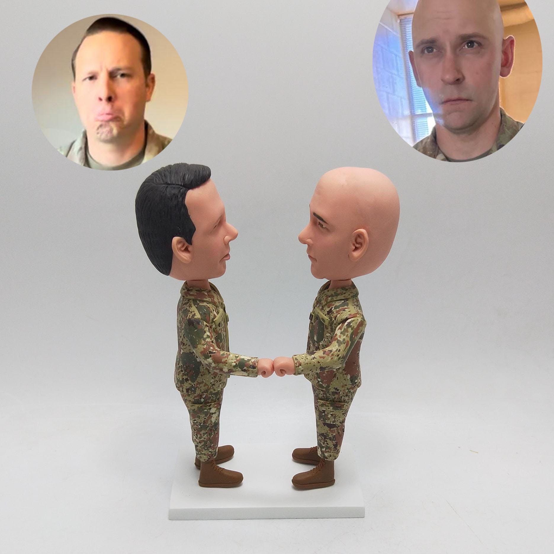 Custom Military Bobblehead for Farewell Gift – Personalized Army Figurine of Two Soldiers Holding Hands from Photo, Veteran's Day Keepsake