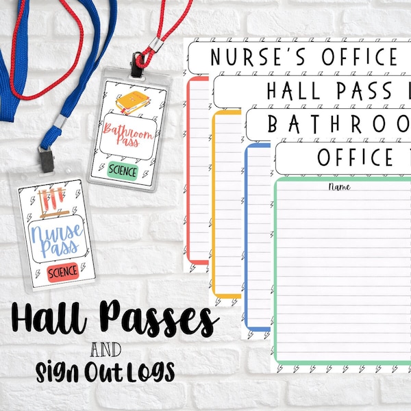 Science Theme Hall Passes and Sign Out Logs | Science Classroom | INSTANT DIGITAL DOWNLOAD | Science Class Decor | Classroom Management