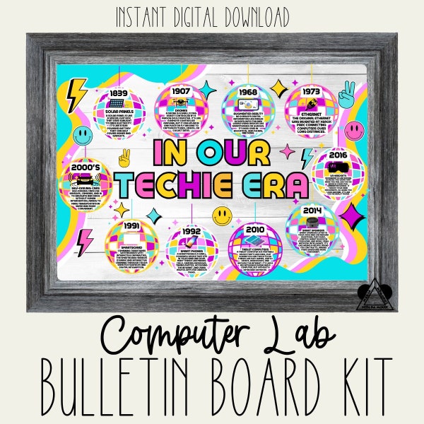 Computer Lab Bulletin Board Kit | Technology Decor | In Our Techie Era | Technology Timeline | Computer Literacy