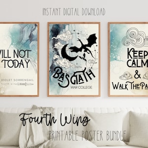 Fourth Wing Printable Poster BUNDLE | I Will Not Die Today | Basgiath War College | Keep Calm Parapet | BookTok Decor | Bookstagram Decor