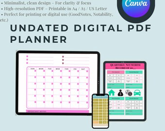 Minimalist Life Planner | Daily, Weekly & Monthly Organizer | Undated Digital PDF Planner | Goal Tracker