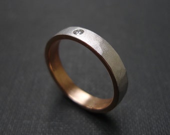 Hammer Finished Diamond Wedding Band Ring in 14K White Gold