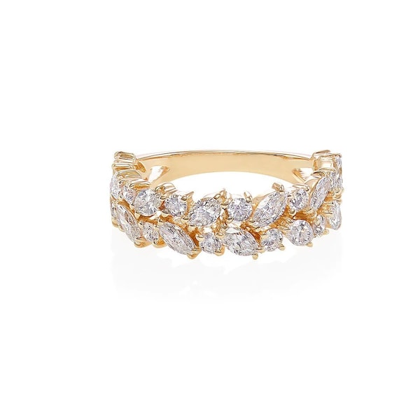 Diamond Wedding Ring with Marquise Diamond, Unique Jewelry, Marquise Cut Ring, Half Eternity Engagement Ring, Minimalist Handmade Jewelry