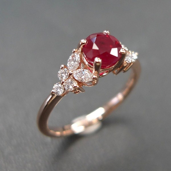 Natural Ruby Ring / Ruby Engagement Ring / July Birthstone Ring / Anniversary Gift / Gold Ring / Ruby Ring 14K / Ruby Diamond Ring