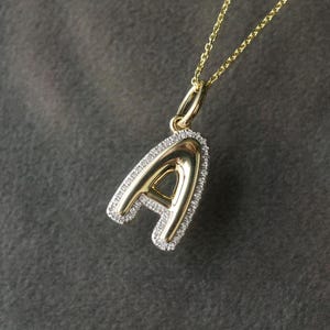 Colar com pingente de diamante e letras em forma de bolha, colar com inicial de balão para mulheres e meninas, colares com iniciais grossas, colar com inicial pequena de diamante para presente