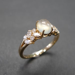 White Jade and Diamond Unique Engagement Ring, Marquise Diamond, Jade Ring for Women, Gift for Women and Girls, Custom Engagement Ring Gold