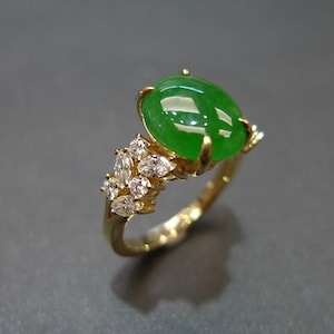 Unique Engagement Ring Green Jade with Diamond, Jade Ring for women, Jade Gold Ring, Marquise Diamond Engagement Ring, Modern Style Designed