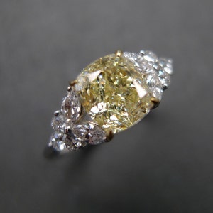 Cushion Yellow Diamond Unique Engagement Ring with Marquise Cut Diamond, Lab Grown Yellow Diamond Vintage Women Ring in 14K Gold