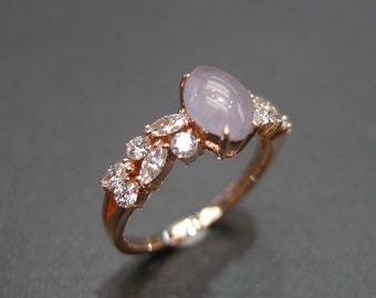 Purple Ring, Unique Engagement Ring, Marquise Ring, Jade Ring with Diamond, Jade Ring for Women, Lavender jade ring, Moissanite Lab Diamond