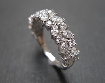 Diamond Wedding Ring in 14k White Gold, Marquise Diamond and Round Diamond Unique Engagement Ring, Moissanite Lab Grown Diamond Jewelry