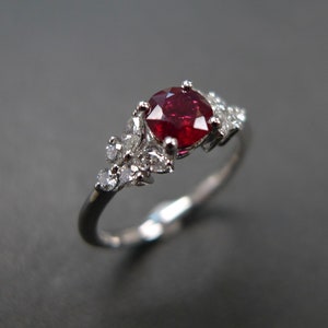 Ruby and Diamond Engagement Ring in 18K White Gold, Moissanite Marquise Diamond