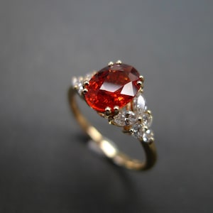 Orange Sapphire Engagement Ring in 18K Yellow Gold, Lab Grown Moissanite Stone Ring for Women Jewelry Personalized Gift, Anniversary Gift
