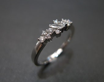Marquise Cut Diamond and Round Brilliant Cut Diamond Wedding Band Engagement Ring in White Gold