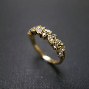 Marquise Shaped Diamond Wedding Ring Band in 14K Yellow Gold