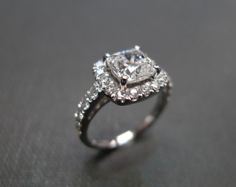 1.50ct Cushion Cut Diamond Halo Engagement Ring in 18K White Gold