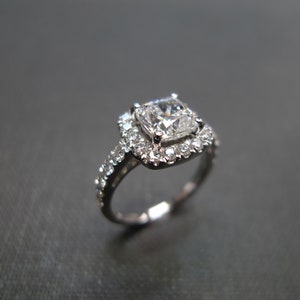 1.50ct Cushion Cut Diamond Halo Engagement Ring in 18K White Gold - Etsy