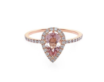 Champagne Morganite and Round Brilliant Cut Diamond Unique Engagement Ring in Rose Gold Personalized Jewelry Anniversary Gift for her