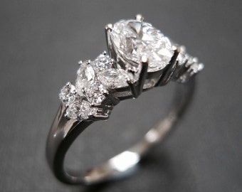 Diamond Engagement Ring, Oval Diamond Engagement Ring, Unique Engagement Ring, Modern Engagement Ring, Marquise Ring, Oval Cut Diamond Ring