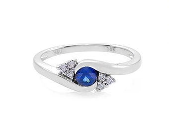 Blue Sapphire and Diamond Engagement Ring made in 18K White Gold Bridal Anniversary Personalized Special Gift For Wife