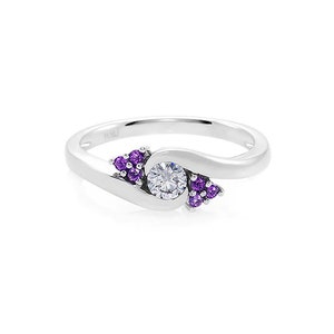 Amethyst Engagement Ring with Natural Round Brilliant Cut Diamond in White Gold Anniversary Personalized Special Bridal Gift for Women