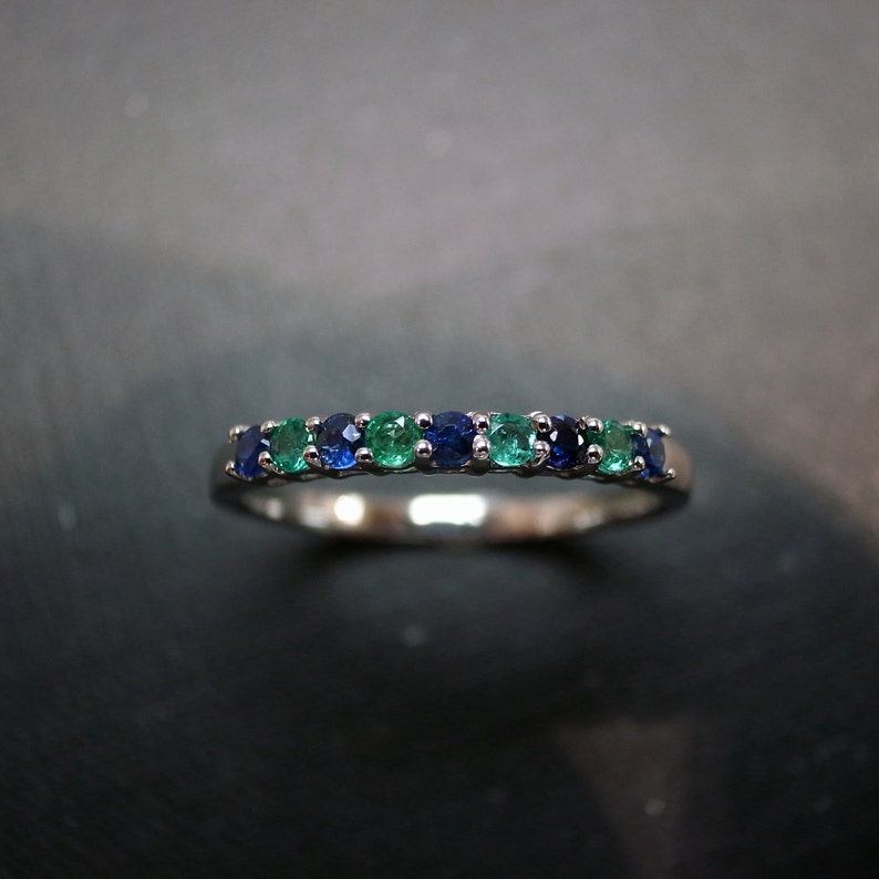 Blue Sapphire and Emerald Wedding Ring Stackable Rings in 14 - Etsy