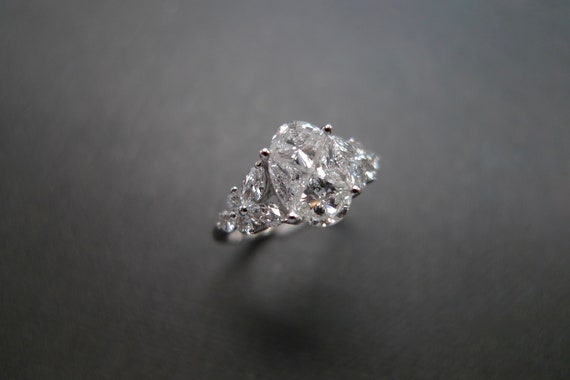 4 Carat Diamond Emerald Faceup F VVS Natural Diamonds Pie-Cut 18K Gold Ring