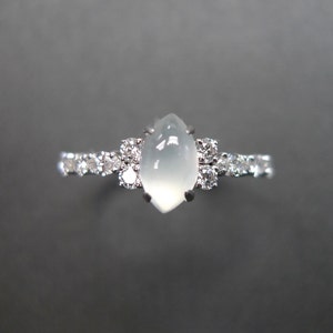 marquise diamond ring, jade ring, jade jewelry, white jade engagement ring, marquise jade ring, jade moissanite ring, lab grown diamond ring, lab diamond jewelry, moissanite jewelry, icy white jade ring