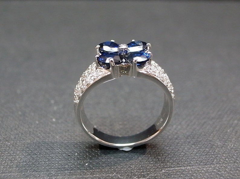 Blue Sapphire Diamond Wedding Ring in 18K White Gold Etsy