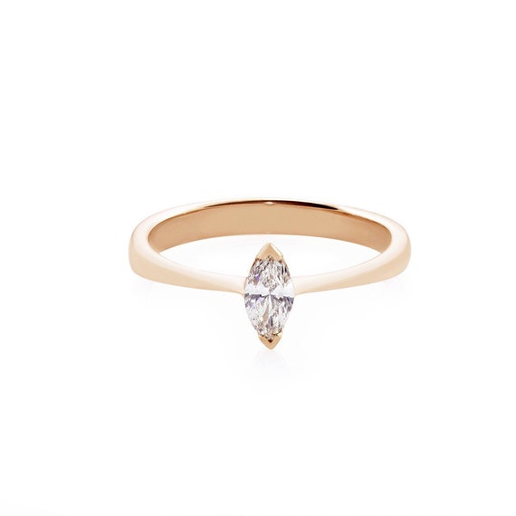 Marquise Diamond Solitaire Engagement Ring in 18K Rose Gold Etsy