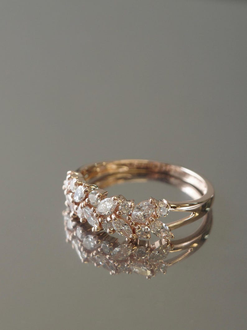 Marquise diamond wedding ring in 14K solid rose gold