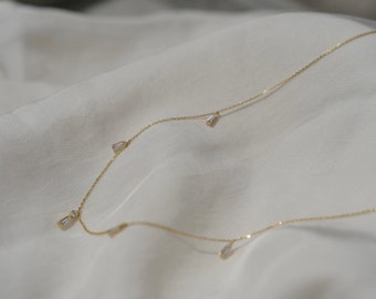 Aria Baguette Diamond Necklance in 18k Yellow Gold, everyday necklace, Dainty Jewelry, Delicate necklace