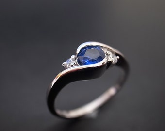 Blue Sapphire Engagement Ring Platinum, Diamond Engagement Ring, Platinum Ring, Diamond Ring, Three Stone Ring, Solitaire Ring, Wedding Band