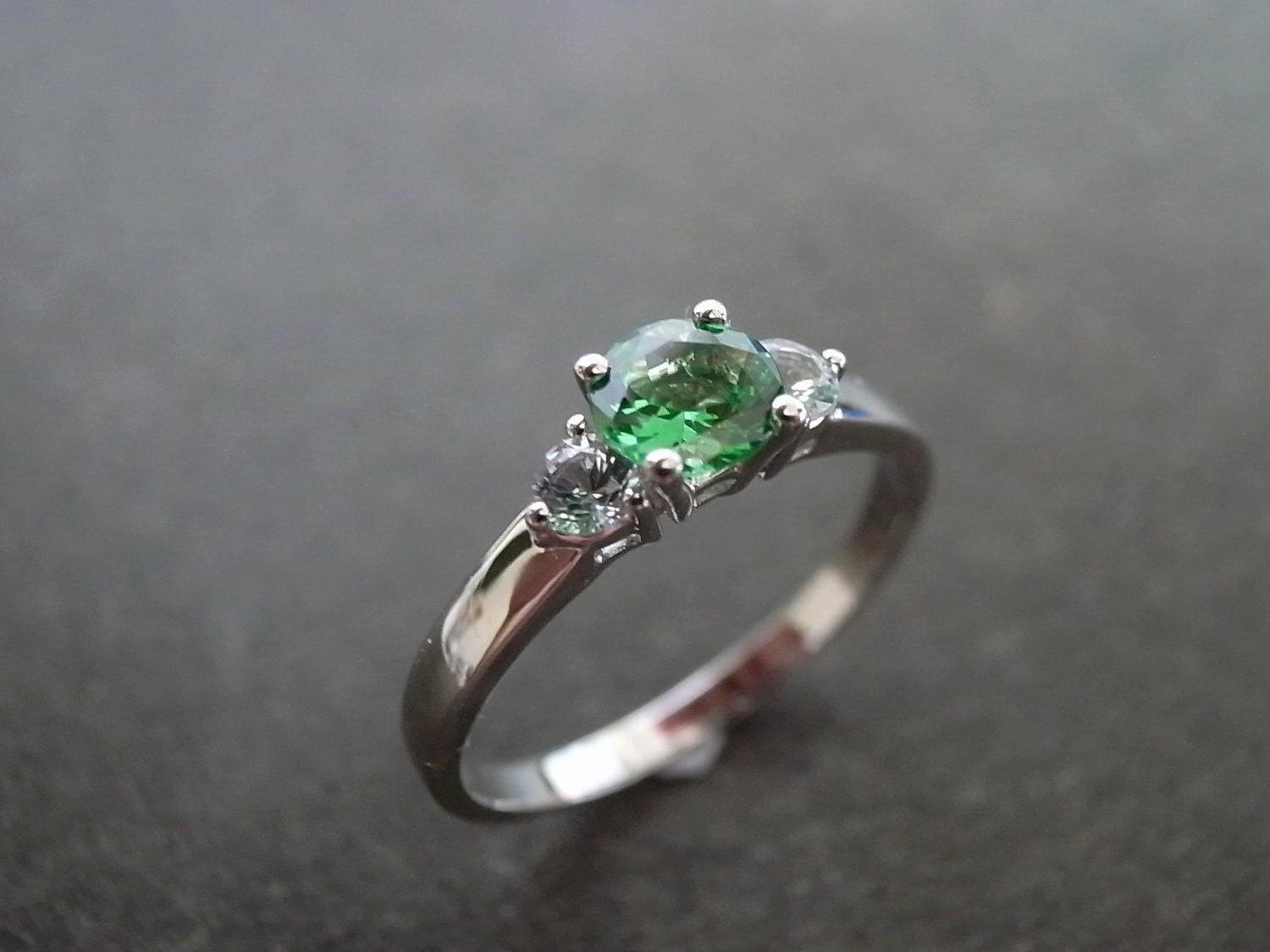 Green Garnet and White Sapphire Three Stones Engagement Ring | Etsy